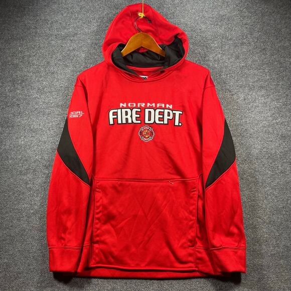 Fire Department Hoodie Norman Oklahoma Men's Large Red Embroidered Zip Pocket - Picture 1 of 10